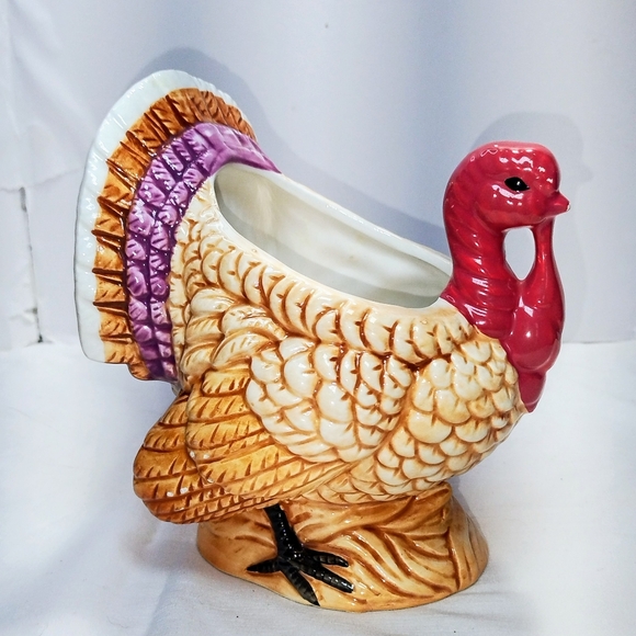 Lefton Ceramic Turkey Planter 06484 Thanksgiving Decor 6" Tall VTG 1987 - Picture 2 of 6